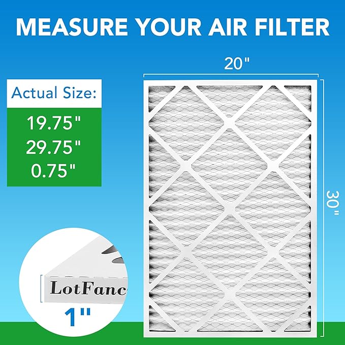 LotFancy 20x30x1 Air Filter MERV 8 4-Pack, Electrostatic Pleated Furnace & AC Filter, Captures Dust, Pet Hair, Pollen, Actual Size: 19.75"x29.75"x0.75"
