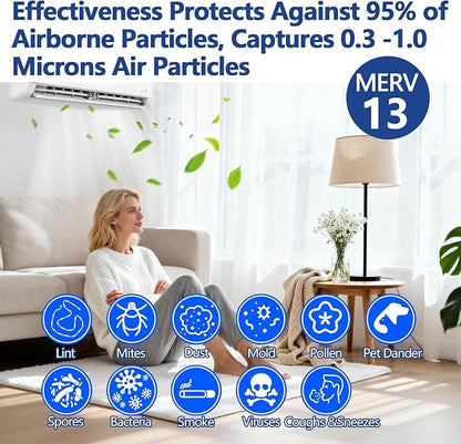 MERV 13 Cut to Fit Air Filter Material, 23 Sq Ft (29.5"x112") Polyester Filter Roll with Adhesive Hook Tape, Captures 0.3 Microns Dust Pet Dander Allergens for HVAC Furnace Ceiling Vents