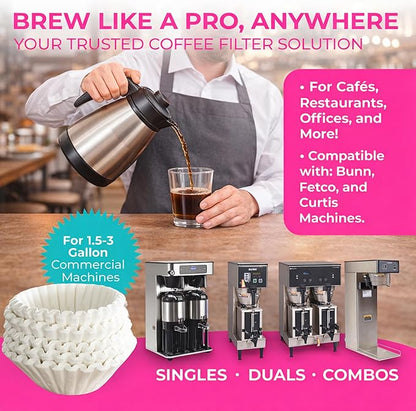 Katy’s Extra Large Commercial Coffee Filters (12.5” x 4.5”) for BUNN, Fetco & Curtis 1.5–3 Gallon Coffee & Tea Machines - Tall Walls, No Ground Overflow - Premium Filters for Businesses (Bulk Pack)