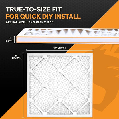 Tiger Tough 18x18x1 Air Filter MERV 8 MPR 600-800, High-Performance Pleated HVAC AC Furnace Filter Replacement for Home, 12-Pack