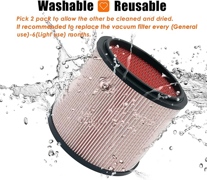 Fine Dust Replacement Filter for Vacmaster 5-20 Gallon/Hart Shop Vacuum 5-17 Gallon, Replaces Hart VCFS 3701 Filter/VCFF Filter, Fits most Shop-Vac/Craftsman Vacuum, with 2x Wet Foam Sleeve