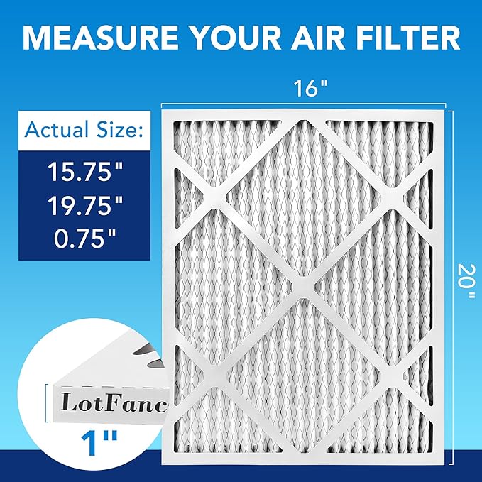 LotFancy 16x20x1 Air Filter MERV 13 4-Pack, Electrostatic Pleated HVAC Furnace Air Filter, Captures Pet Dander Smog Smoke, Actual Size: 15.75"x19.75"x0.75"