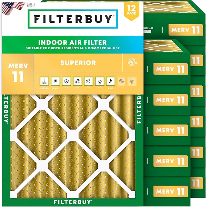 Filterbuy 18x20x4 Air Filter MERV 11 Superior Pet & Allergy Defense (12-Pack), Electrostatic Pleated HVAC AC Furnace Filters Replacement, Made in USA (Actual Size: 17.50 x 19.50 x 3.63)