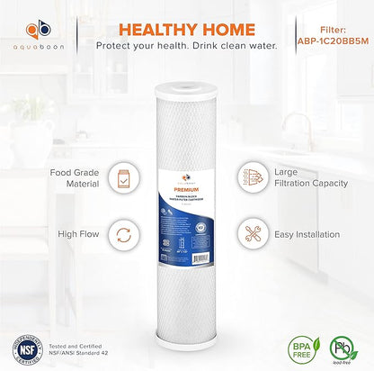 Aquaboon 5 Micron 20 x 4.5 Premium CTO Activated Carbon Water Filter Cartridge Replacement for Whole House Compatible with FC25B, EP-20BB, 2-PACK