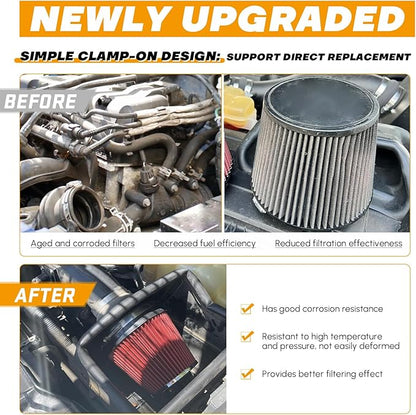 PTNHZ Universal Red 4" 102mm High Flow Cold Air Intake Cone Air Filter Power Intake Air Inlet System Air Cleaner