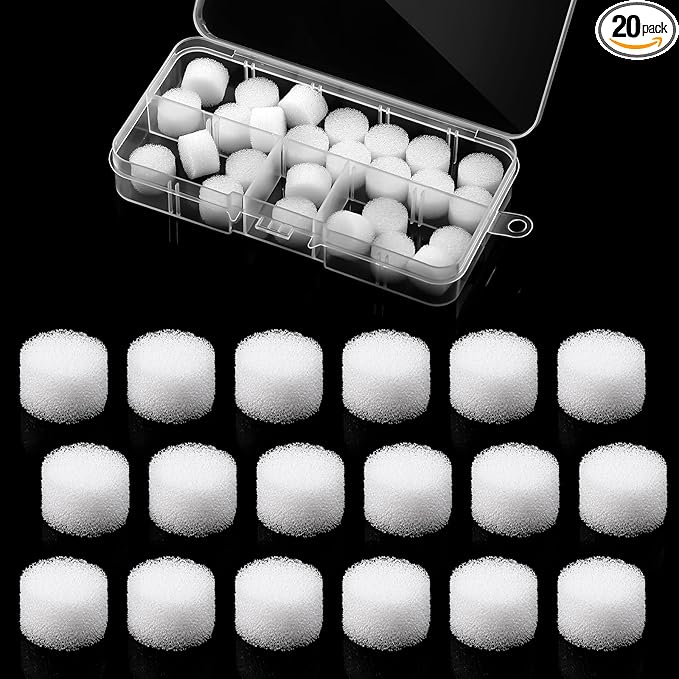 20 Pcs Replacement Air Filter Sponge for Compressor Foam Filters Round White Replacement Sponges with Portable Storage Box for Compressor System Accessories Cool Mist Device Inhaler