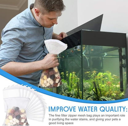 Geiserailie 15 Pieces Aquarium Filter Media Bags 150 Micrometer Fine Filter Bags Mesh Reusable with Zipper for Activated Carbon Resins (5.5 x 7.9 Inch)