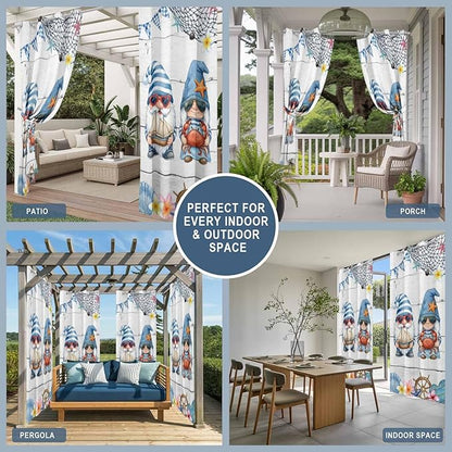 Ocean Gnome Outdoor Curtains for Patio Summer Marine Plumeria Shell Wooden Waterproof Outside Curtains with Grommet Top Weatherproof Curtain for Cabana Pergola Gazebo, 2 Pack, 54" W x 84" L