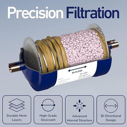 Buck Bi-Flow Refrigerant Liquid Line Filter Drier 3/8" ODF Sweat BFK-083S - Compatible with CFC, HCFC, HFC - Ideal for Heat Pump & Straight Cool Air Conditioners (1-5 Tons)