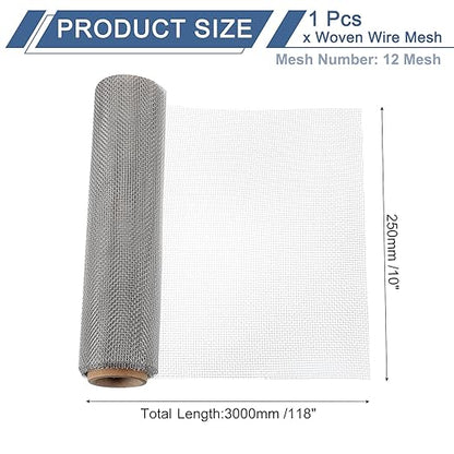 uxcell 12 Mesh 118" x 10" Woven Wire Mesh, 316 Stainless Steel Air Vent Filter Screen, Window Screen Mesh for DIY Projects Vents Cover Filtration Animals Fence