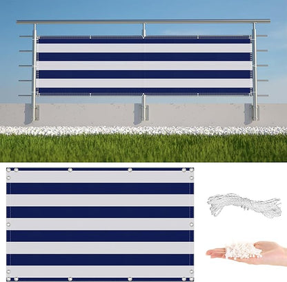 Fence Privacy Screen 2.8' x 9.8' (HDPE) UV Protection Weather-Resistant Outdoor Privacy Screen, Included Cable Ties for Outdoor Patio Apartment Backyard Porch Deck Railing, Blue Stripes