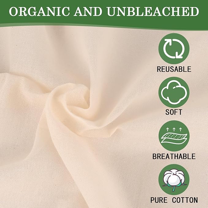 WMKGG 9 PCS Reusable Unbleached Cotton Cheese Cloth 20x20 Inch, Grade 100 Precut Cheesecloth for Straining Hemmed 4 Edges Fine Mesh Cotton for Cooking, Juicing, Cheese Making, Baking, Yogurt