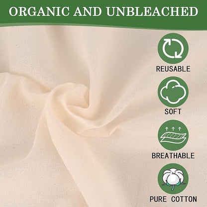 WMKGG 9 PCS Reusable Unbleached Cotton Cheese Cloth 20x20 Inch, Grade 100 Precut Cheesecloth for Straining Hemmed 4 Edges Fine Mesh Cotton for Cooking, Juicing, Cheese Making, Baking, Yogurt