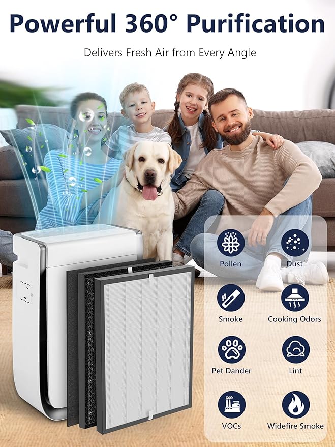 3000 Replacement Filter Compatible with Air Doctor AD3000 Version Air Purifier, Not for AD3500, 2 Premium Filter, 2 Carbon Filter & 8 Pre-Filters, Compare to ADF3001, ADF3002 & ADF3003