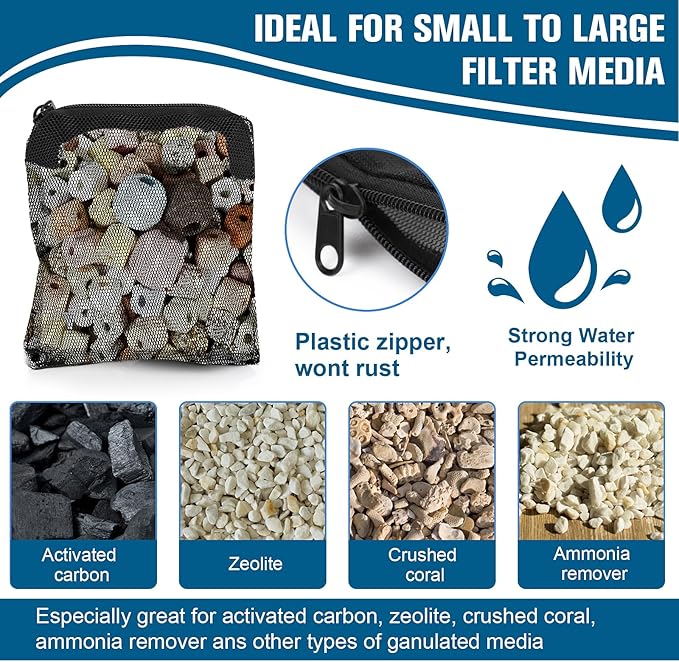 10Pcs Media Bags for Aquarium Fine Mesh Bag Aquarium Filter Media Bags with Plastic Zipper Suitable for Activated Carbon, Filter Stones, Ceramic Rings (4 x 4 inches)