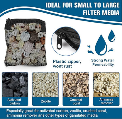 10Pcs Media Bags for Aquarium Fine Mesh Bag Aquarium Filter Media Bags with Plastic Zipper Suitable for Activated Carbon, Filter Stones, Ceramic Rings (4 x 4 inches)