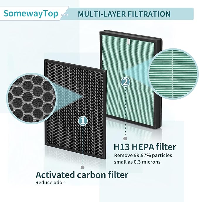 BioGS 2.0 Filters Replacement Kit Compatible with Filter Replacement SPA-550A and SPA-625A, Air Cleaner to Remove Odor for Home and Large Room, 1x H13 True HEPA and 1x Carbon
