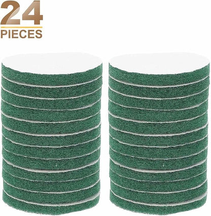 HARFINGTON 24pcs Scrubber Scouring Pads 180 Grits 4 Inch Drill Power Brush Hoop and Loop Surface Conditioning Disc Drill Scuffing Disc Scrub Pads for Home Kitchen Cleaning, Green