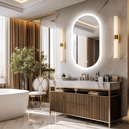 LUVODI Lighted LED Bathroom Mirror: 40x20IN Oval Anti-Fog Dimmable Wall Mounted Makeup Mirror with Backlit - Illuminated 3 Colors Vanity Mirrors with Demister Pad Smart Touch Switch Memory Foam
