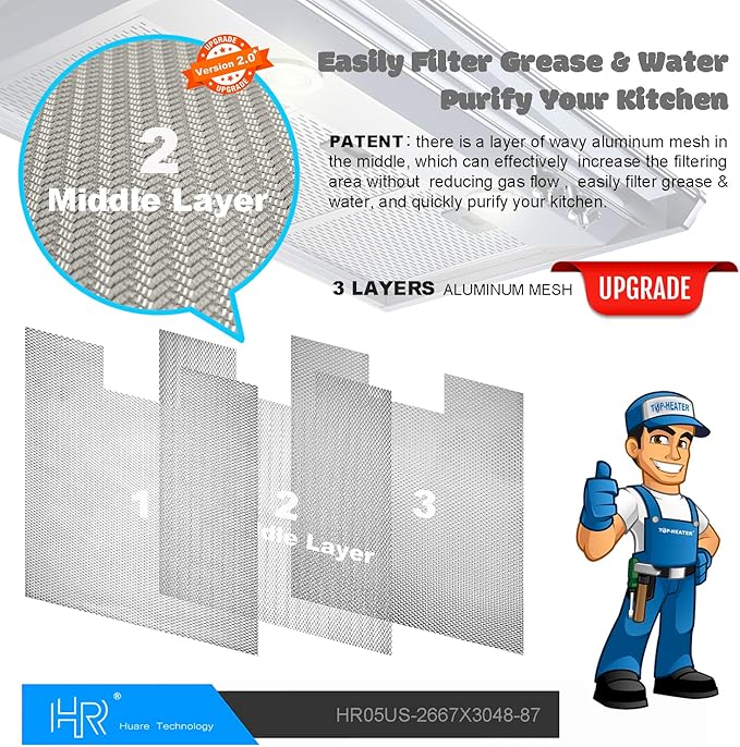 Updated W10169961A Range Hood Filter, Stove Vent Filter, Fits Whirlpool, Ikea, Kitchen Aid, Jenn Air, Aluminum Mesh Range Hood Grease Filters 10.5x12Inch, 3PCS Replacement For W10870878, W10875058