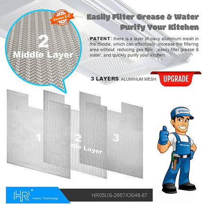 Updated W10169961A Range Hood Filter, Stove Vent Filter, Fits Whirlpool, Ikea, Kitchen Aid, Jenn Air, Aluminum Mesh Range Hood Grease Filters 10.5x12Inch, 3PCS Replacement For W10870878, W10875058