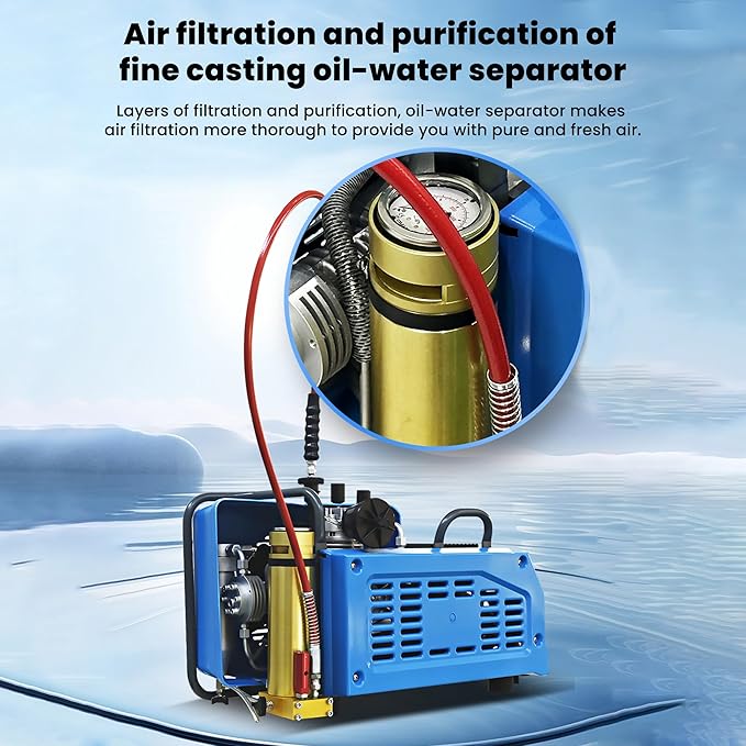 TUXING 4500Psi 300Bar High Pressure Diving Compressor,PCP Air Compressor,Auto Stop,3.5CFM100L/min Air Flow for Scuba Breathing Snorkeling Water Sport Paintball 110V 60HZ Single-phase (TXEDM043)
