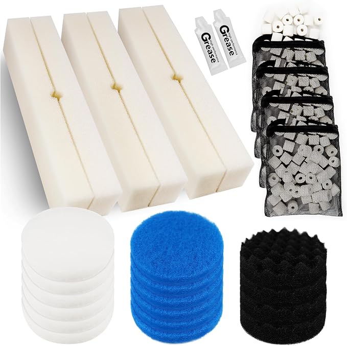 28 PCS Replacement Filter Media Kit Compatible with Fluval FX2/FX4/FX5/FX6 Aquarium Filters Include Media, Carbon Foam Pad, Water Polishing Pads, Bio-Foam Pads, Foam Block, Silicone Lube, Mesh Bag