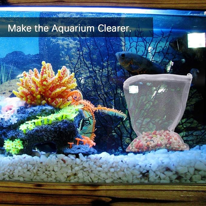 12Pcs Aquarium Filter Bags Fish Tank Mesh Media Filter Bags Carbon Filter Bags Net Bag with Zipper for Charcoal Pelletized Remove Activated Carbon, Biospheres, Ceramic Rings, Black and White