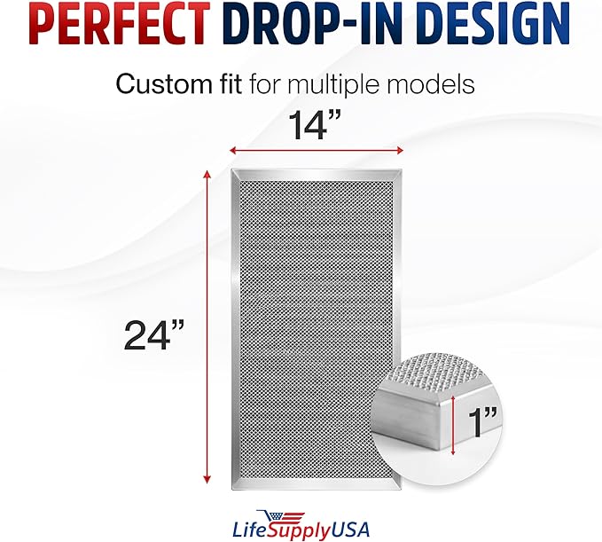 14x24x1 Electrostatic Air Filter, MERV 8, Washable, Reusable Furnace AC/HVAC Filter, Energy Saving, Easy to Clean, Long-Lasting by LifeSupplyUSA