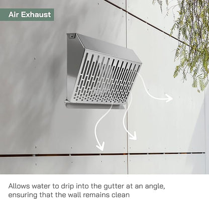 Vent Systems 6" Inch Exhaust Vent Cover with Rubber Gasket - Stainless Steel - Robust Weatherproof Outdoor Air Exhaust Box - Duct or Surface Mounting - Rain and Snow Protection