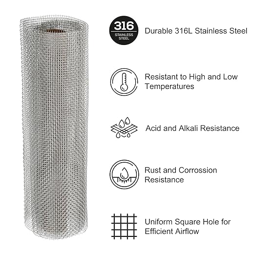PATIKIL 40" L x 10" W Woven Wire Mesh, 12 Mesh 316L Stainless Steel Air Vent Filter Screen for Window Security Vent Cover Filtration Animals Fence