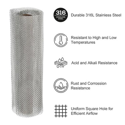 PATIKIL 40" L x 10" W Woven Wire Mesh, 12 Mesh 316L Stainless Steel Air Vent Filter Screen for Window Security Vent Cover Filtration Animals Fence