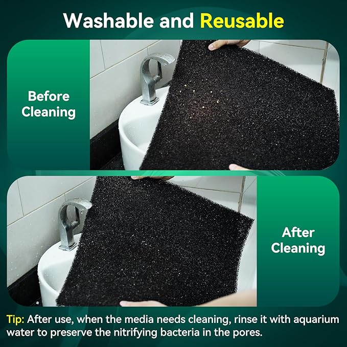 Borlech Aquarium Bio Filter Sponge Pad - Cut-to-Size Aquarium Filter Media for Fish Tank, Pond, Sump - Mechanical & Biological Filtration (18.5"x18.5"x0.8", 20PPI, 2 Pack)