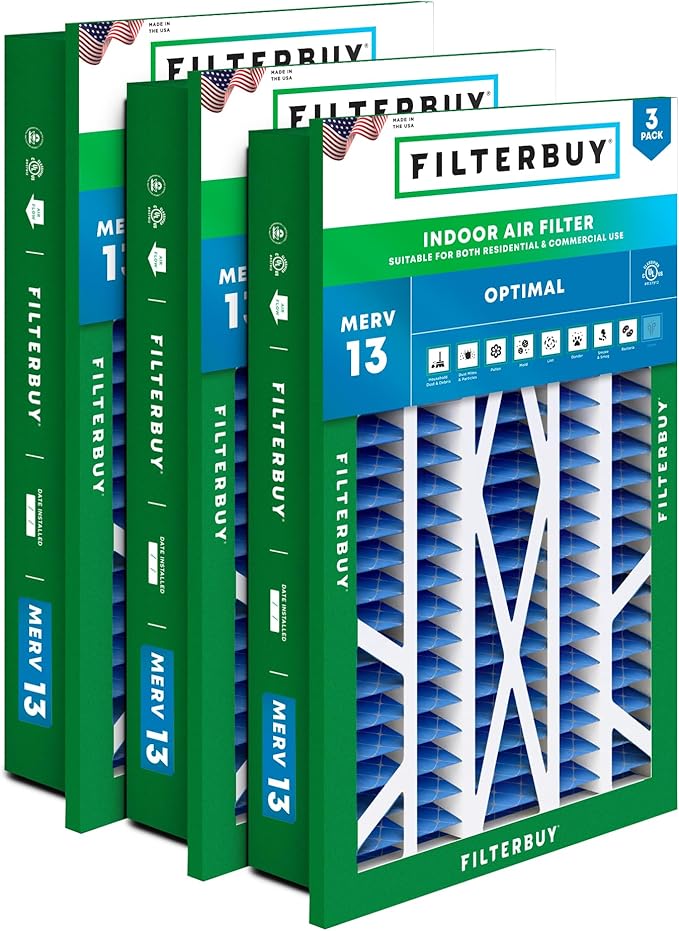 Filterbuy 20x30x5 Air Filter MERV 13 Optimal Smoke & Allergy Defense (3-Pack), Electrostatic Pleated HVAC AC Furnace Filters Replacement for Honeywell Return Grille (Actual Size: 18.38 x 28.63 x 3.69)