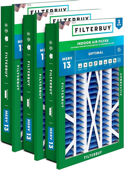 Filterbuy 20x30x5 Air Filter MERV 13 Optimal Smoke & Allergy Defense (3-Pack), Electrostatic Pleated HVAC AC Furnace Filters Replacement for Honeywell Return Grille (Actual Size: 18.38 x 28.63 x 3.69)