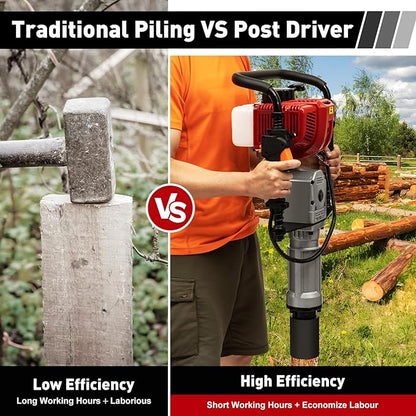 Gas Powered T-Post Driver, 1900W 52CC T Post Pounder Driver Heavy Duty Gasoline, 2-Stroke Fence Farm Push Pile Gasoline Engine Kit for Fence Post Construction Site