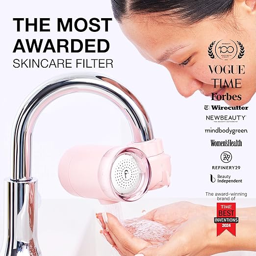 Filterbaby Skincare Filter 2.0, Bathroom Sink Filter Faucet for Skin Care, 99.9% Chlorine Removal – 0.000001 mm Carbon Fiber, Clinically Tested, Skin Hydration in 2 Weeks (Light Pink)