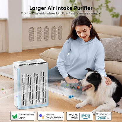 DAYETTE Air Purifiers for Home Large Room Up to 2400 Ft² with Fragrance, Smart WiFi Alexa Control,Auto Mode, HEPA Air Purifier with Washable Prefilter for Bedroom, Dorm Room, Pets, Office