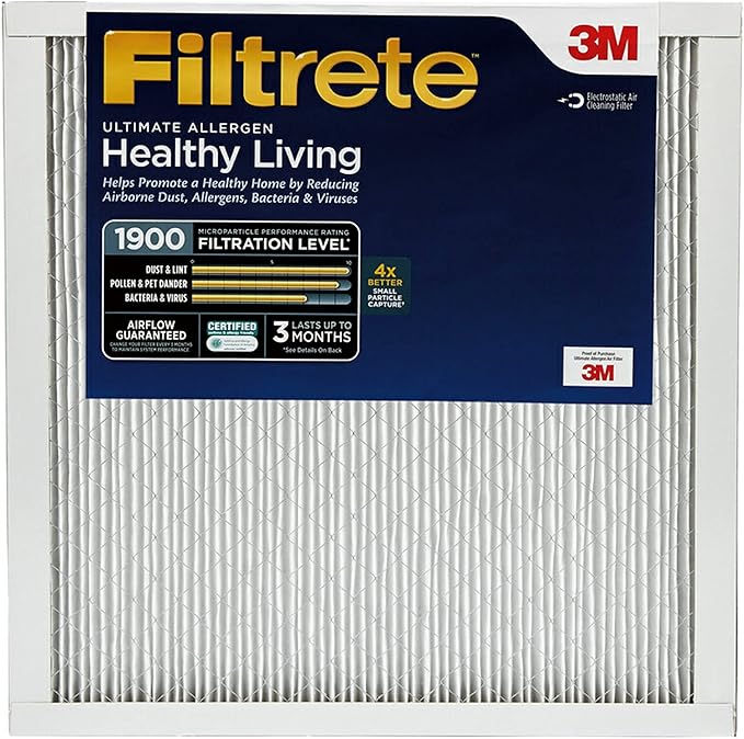 Filtrete 24x24x1 AC Furnace Air Filter, MERV 13, MPR 1900, Premium Allergen, Bacteria & Virus Filter, 3-Month Pleated 1-Inch Electrostatic Air Cleaning Filter, 2-Pack (Actual Size 23.81x23.81x0.78 in)
