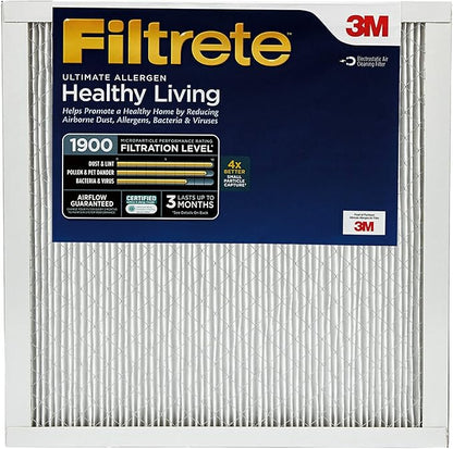 Filtrete 24x24x1 AC Furnace Air Filter, MERV 13, MPR 1900, Premium Allergen, Bacteria & Virus Filter, 3-Month Pleated 1-Inch Electrostatic Air Cleaning Filter, 2-Pack (Actual Size 23.81x23.81x0.78 in)