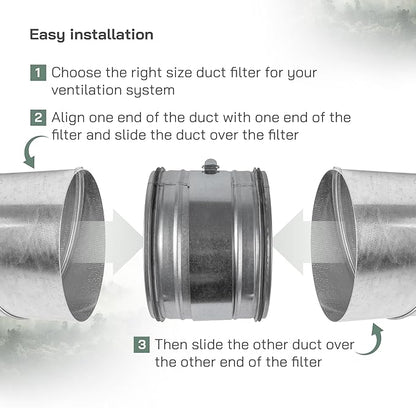 Vent Systems 8" Inch Inline Air Filter - Duct Filter - G4 Class Filtration Purifier System with Steel Mesh Screen - Air Vent Filters for Dust Collection/Air Purification - Rigid/Flexible Vent Hose