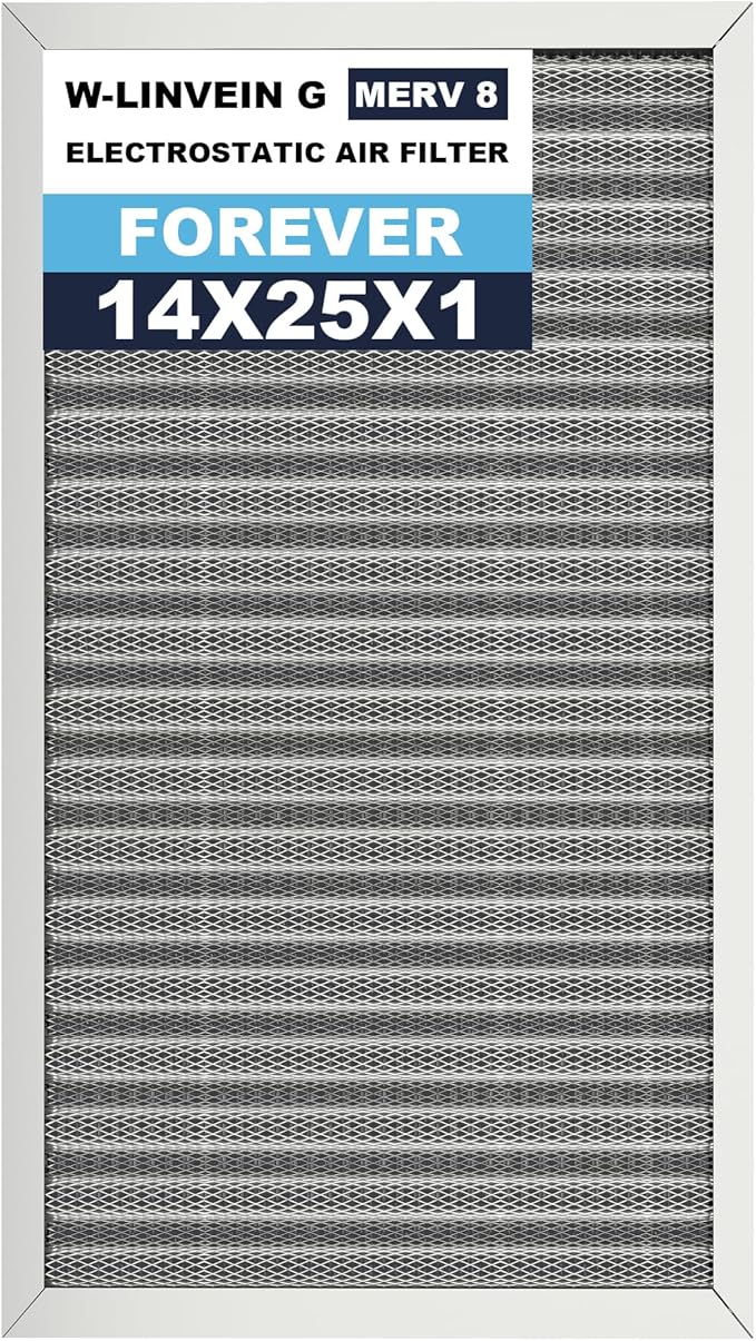 14x25x1 Reusable Air Filter, Electrostatic, Washable Lasts a Lifetime, Breathe Fresher Air in Home and Office HVAC AC Furnace Systems, Merv 8 (Actual Size: 13.5x24.5x0.82 Inch)