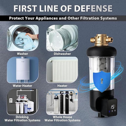 iSpring WSP50SL-ARJ Reusable Whole House Spin Down Sediment Water Filter, Includes Siliphos Helps Prevent Scale and Corrosion, Clear Housing, Upgraded Jumbo Size, with Touch-Screen Auto Flushing