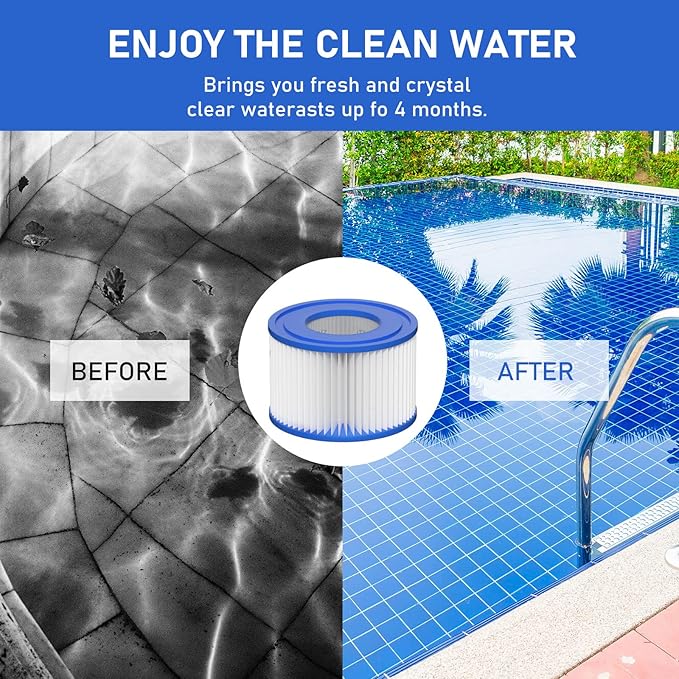 Type VI Hot Tub Filter Cartridge Compatible with Lay-Z-Spa, Coleman SaluSpa 90352E, 58323E, 58323 Swimming Pool Pump (8 Pack)