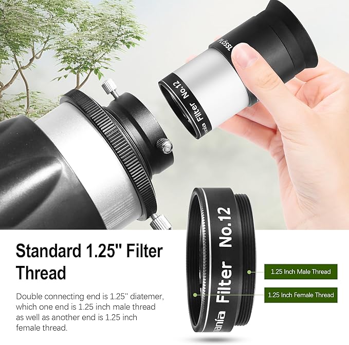 Astromania Telescope Filter Set, 1.25 inches Six Color Filters Kit (Red, Orange, Yellow, Green, Dark Blue, Light Blue), Telescope Accessories to Enhance Moon Planetary View for Astronomical Telescopes