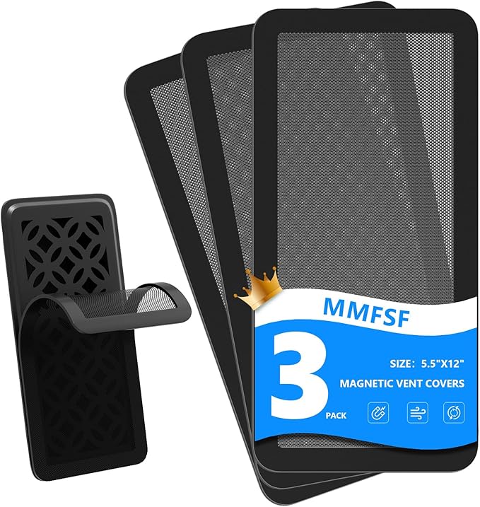 Magnetic Vent Screen Mesh Covers 3 Pack -5.5x12, Air Vent Filters with Durable PVC Frame, Air Vent Screen Register Trap,Vent Mesh–Upgraded Thickness(2.5mm) for Home Wall Ceiling (Black)