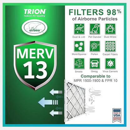 16x25x3 TRION Air Bear Cub Pleated HVAC Air Filter MERV 13 (4-Pack) (Actual Size: 15.75 x 24.75 x 3.06 Inches)