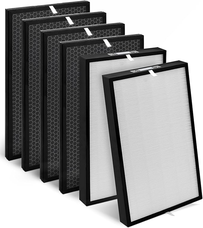 6-Pack AD5000 Replacement Filter Compatible with Air Doctor 5000 Air Purifier， Includes 2 Efficient Main Filter and 4 Activated Carbon Filters (Not Compatible with 5500 Series)