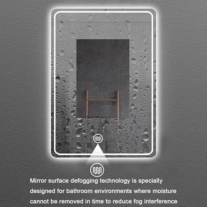 Bathroom Mirror with LED Lights，Bathroom Led Mirror ，Backlit Bathroom Mirror ，Smart Modern Bathroom Vanity Mirror，with Touch Sensor/Demister pad，Adjustable Lights(A,W70*H90cm/W27.6*H35.4IN)