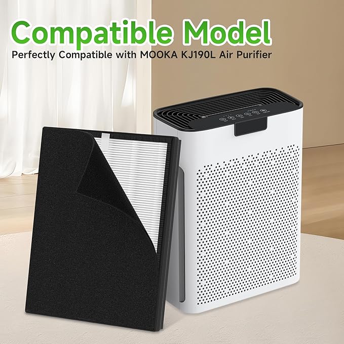 4 Packs KJ190L Replacement Filter Compatible with MOOKA KJ190L Air Cleaner Purifier For Home Large Room 2000 Ft², 4 HEPA Filters and 4 Washable PreFilters
